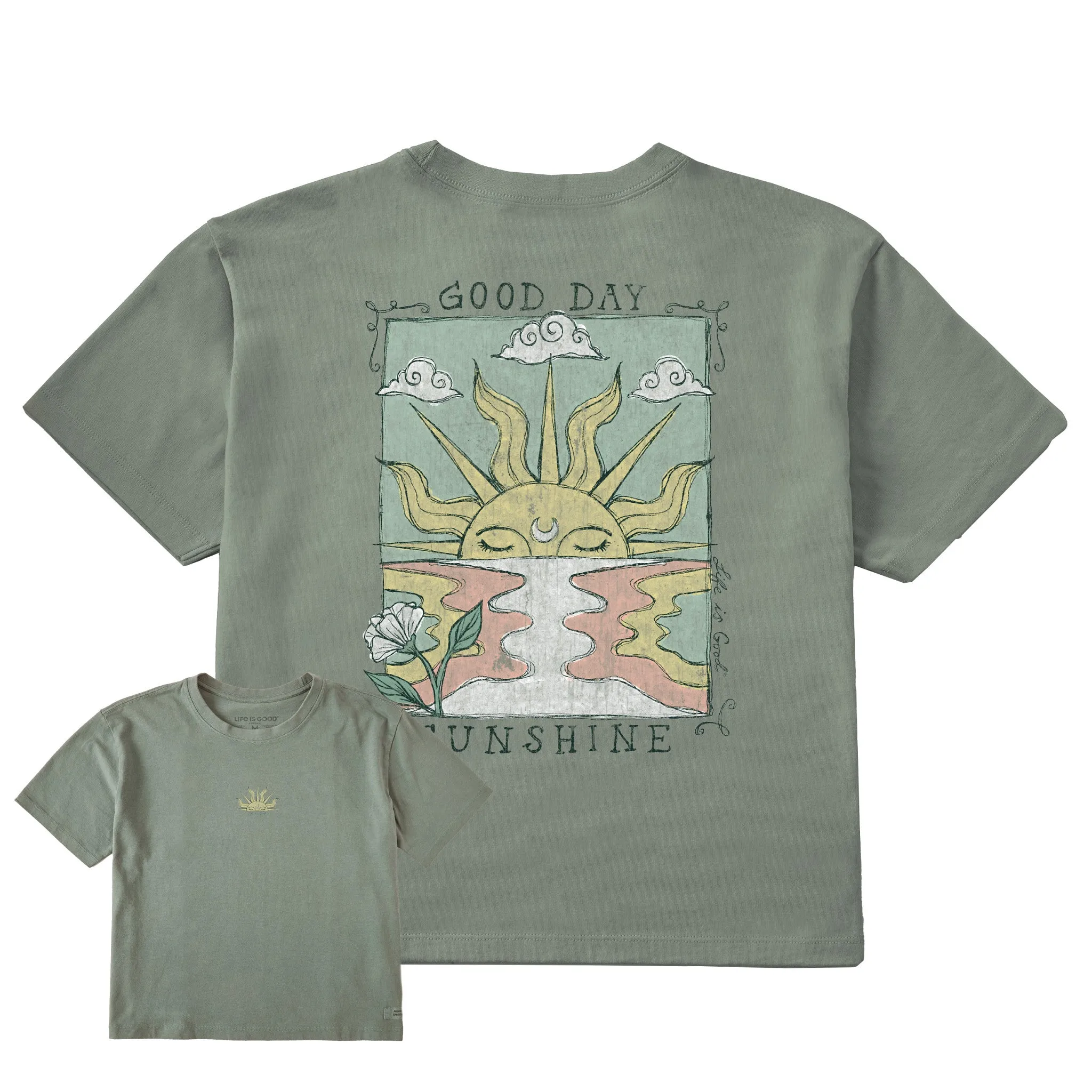 Women's Good Day Sunshine Ocean Short Sleeve Crusher Boxy Tee Life is Good