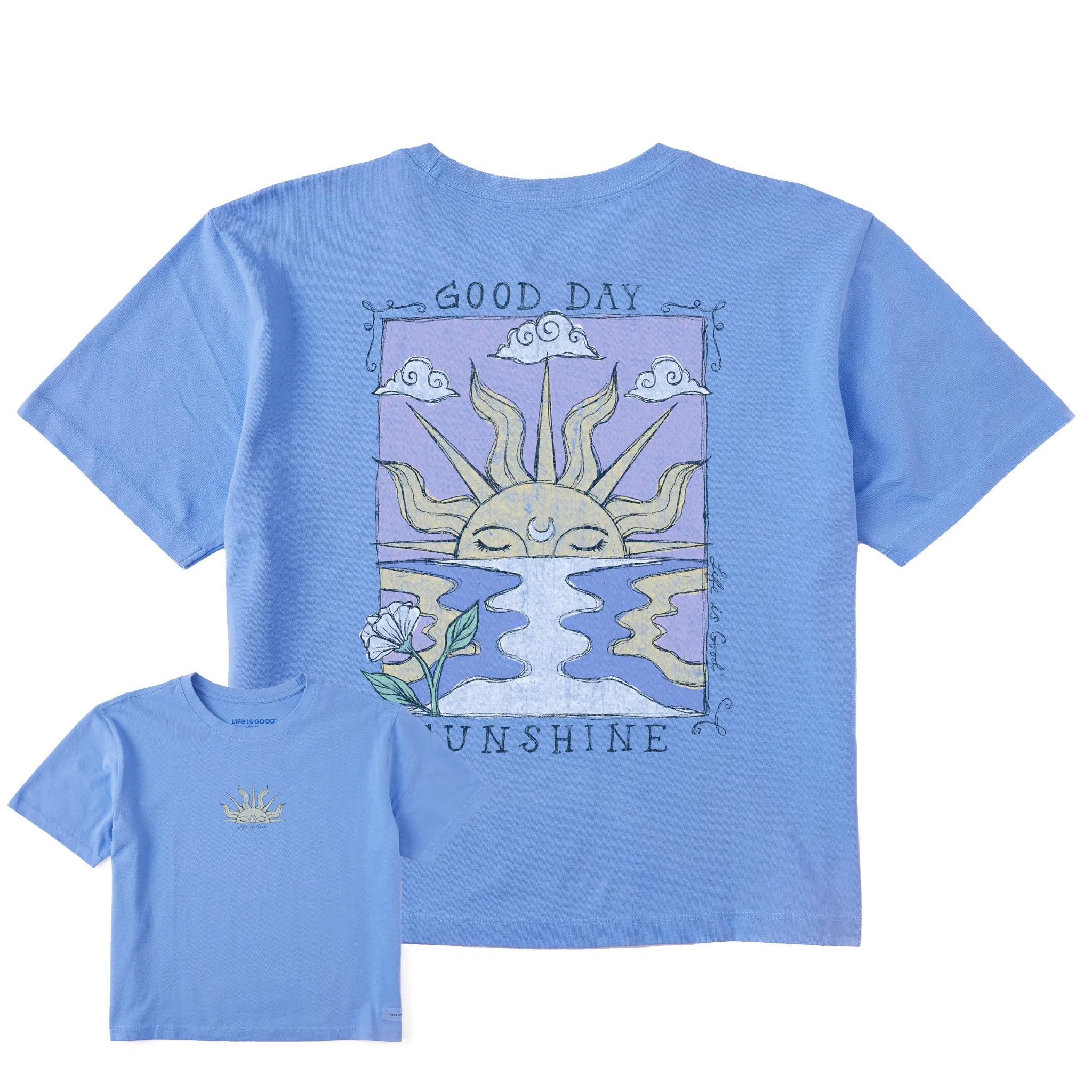 Women's Good Day Sunshine Ocean Short Sleeve Crusher Boxy Tee Life is Good