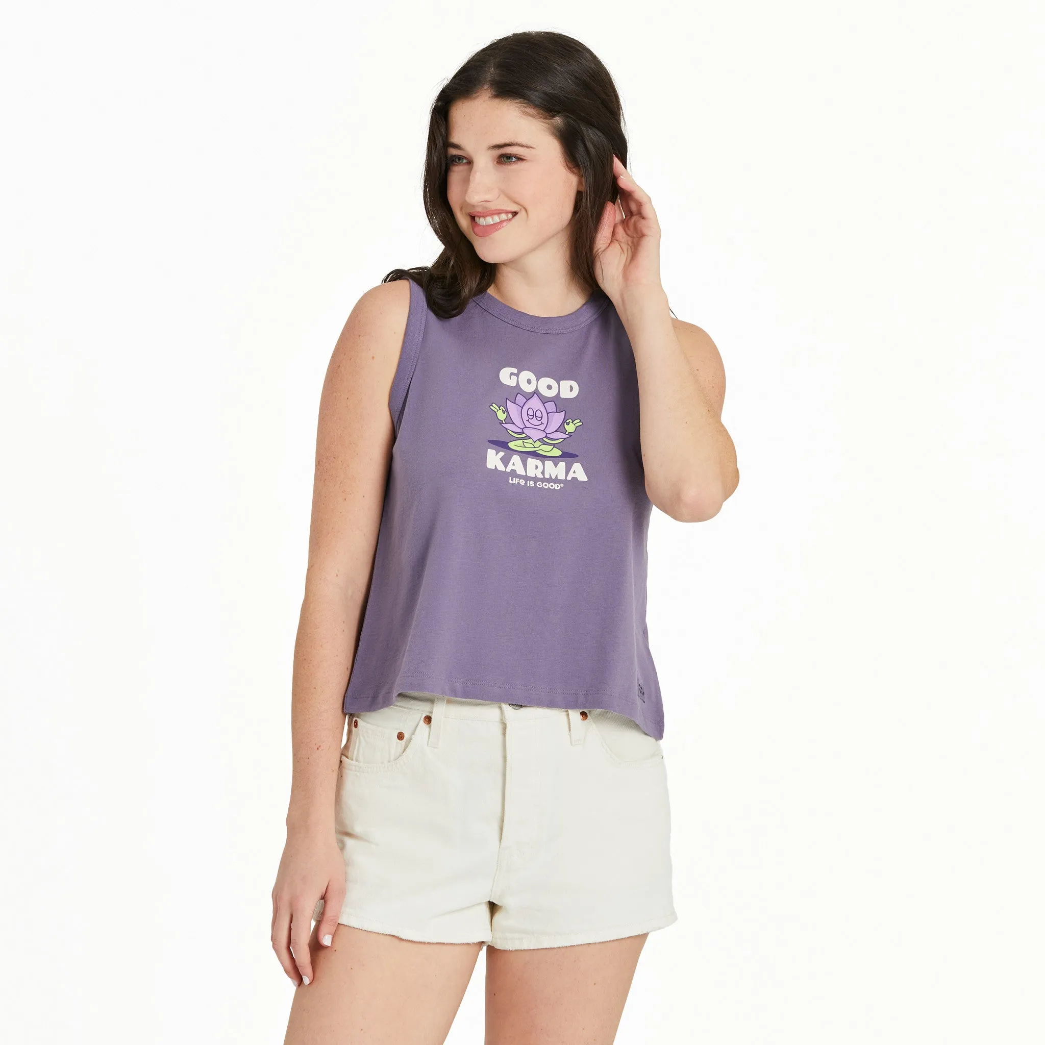 Women's Good Karma Lotus Crusher Boxy Tank Life is Good