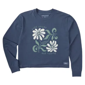 Women's Good Things are Coming Daisies Long Sleeve Crusher Boxy Tee Life is Good
