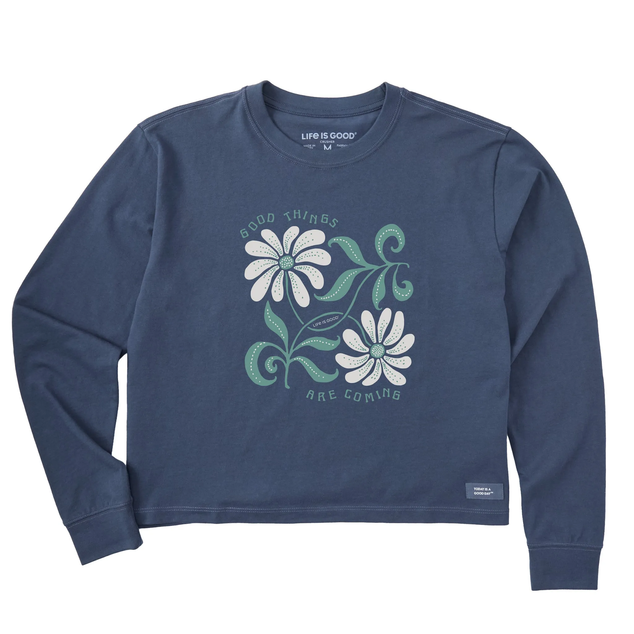 Women's Good Things are Coming Daisies Long Sleeve Crusher Boxy Tee Life is Good