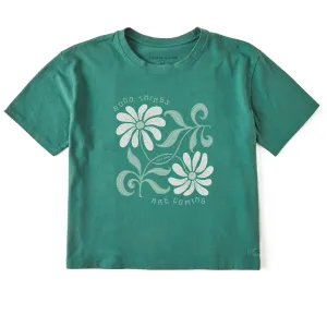 Women's Good Things are Coming Daisies Short Sleeve Crusher Boxy Tee Life is Good