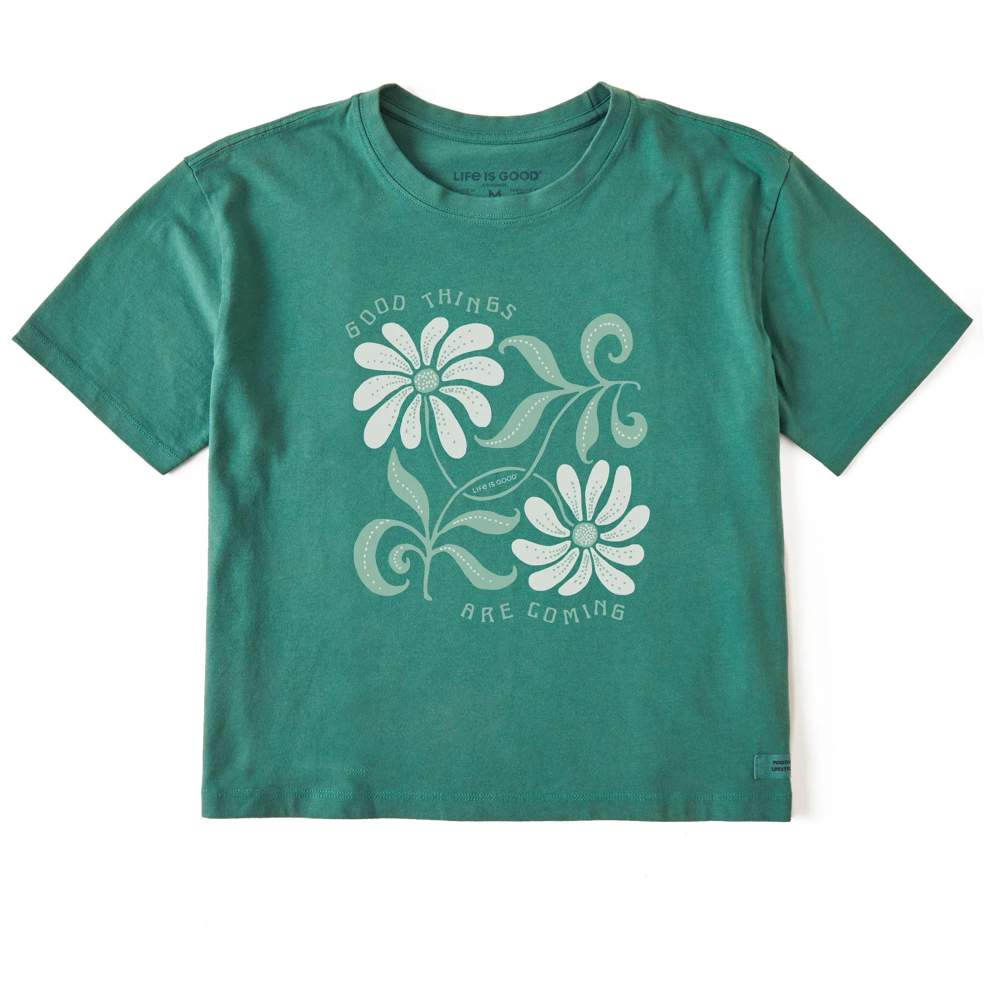 Women's Good Things are Coming Daisies Short Sleeve Crusher Boxy Tee Life is Good