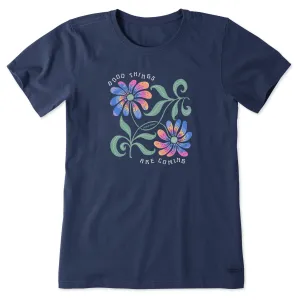Women's Good Things Flower Tie Dye Short Sleeve Tee Life is Good
