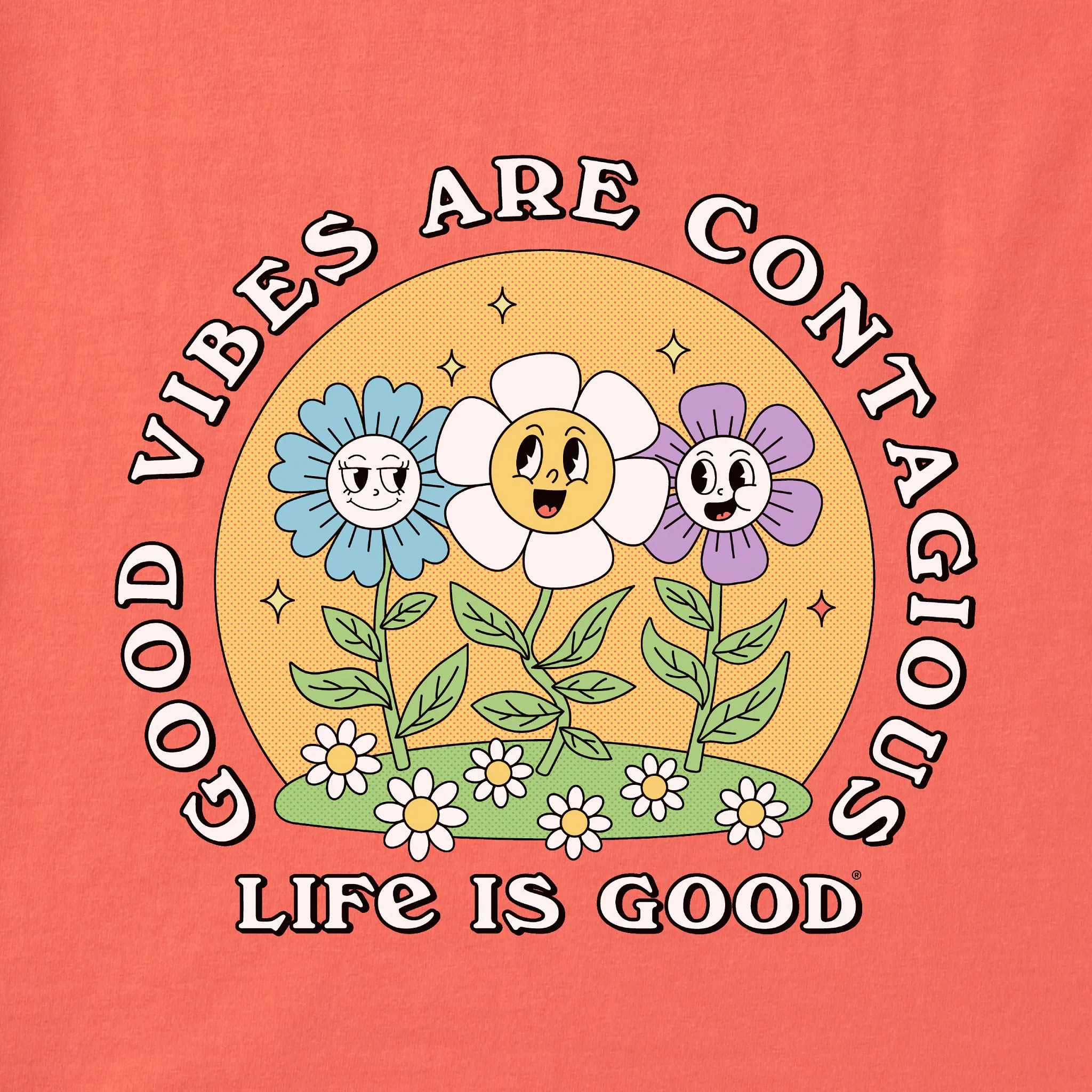 Women's Good Vibes are Contagious Flowers Short Sleeve Crusher Boxy Tee Life is Good