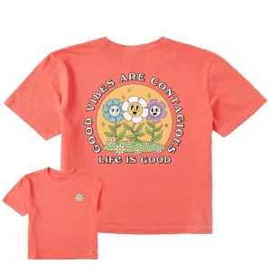 Women's Good Vibes are Contagious Flowers Short Sleeve Crusher Boxy Tee Life is Good