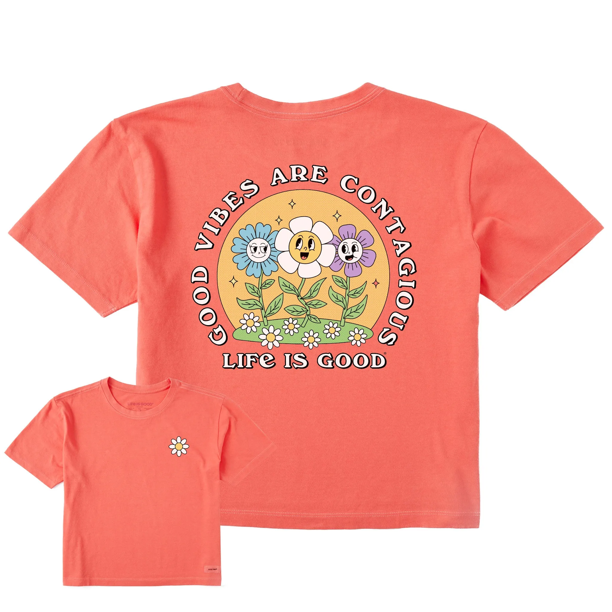 Women's Good Vibes are Contagious Flowers Short Sleeve Crusher Boxy Tee Life is Good