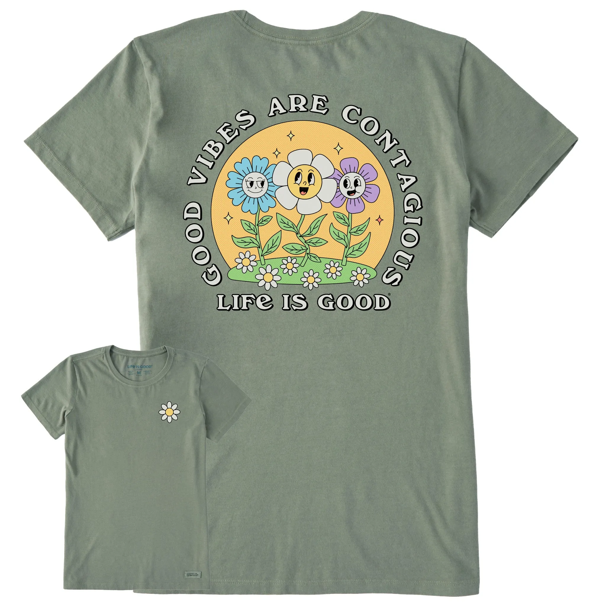 Women's Good Vibes are Contagious Flowers Short Sleeve Crusher Tee Life is Good