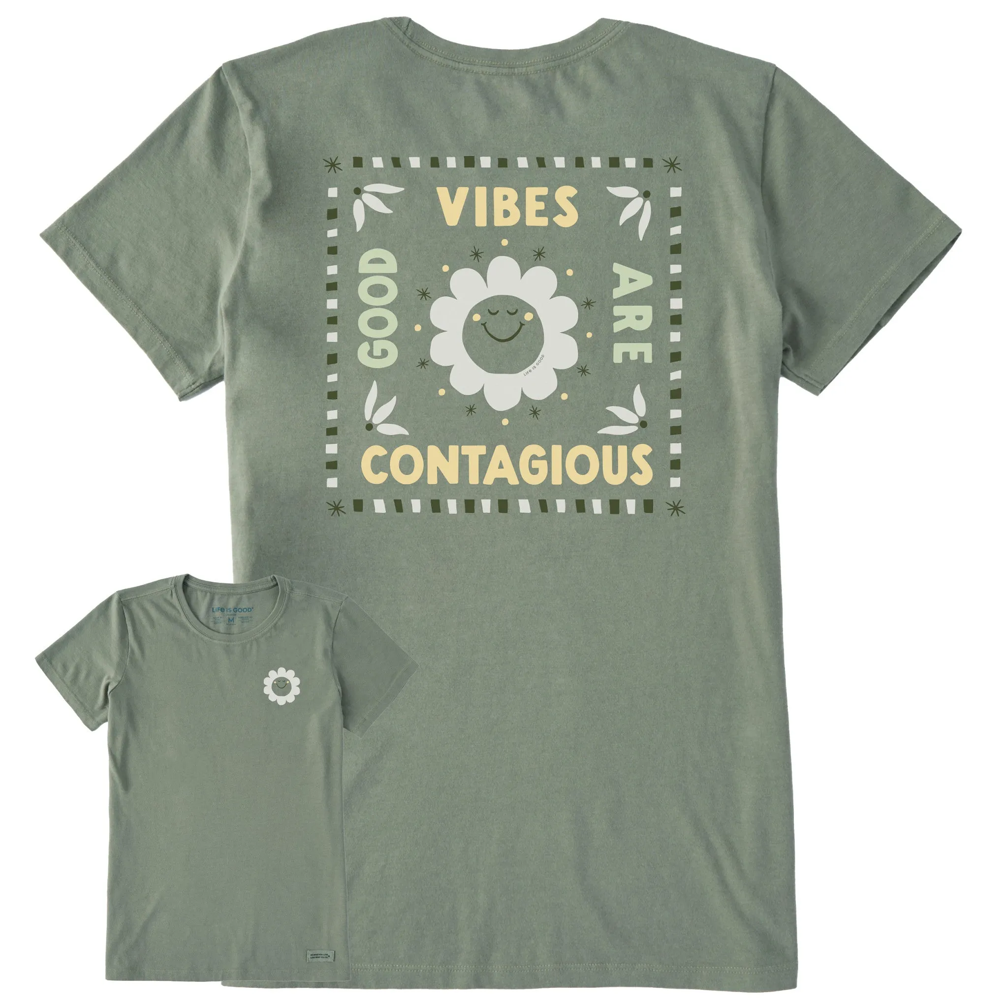 Women's Good Vibes are Contagious Sun Short Sleeve Crusher Tee Life is Good