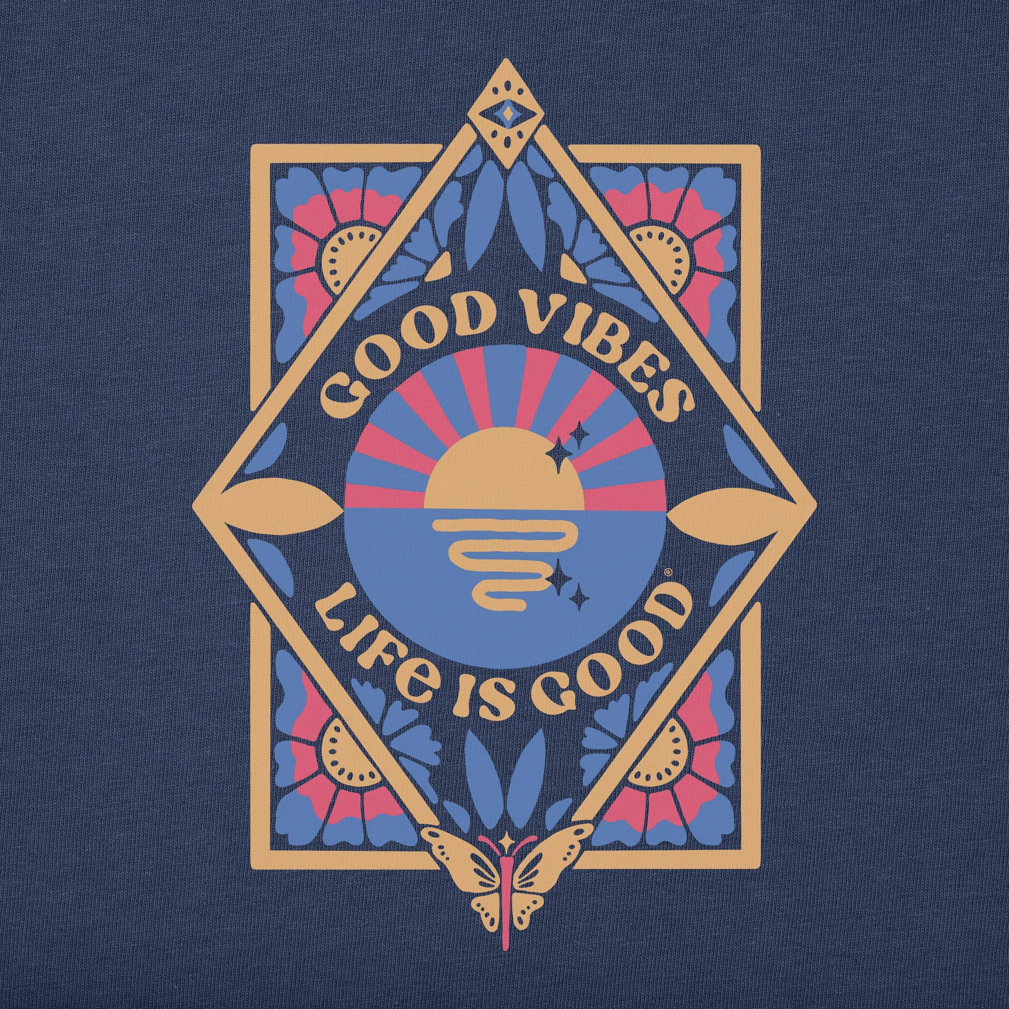 Women's Good Vibes Floral Diamond Simply True Fleece Zip Hoodie Life is Good