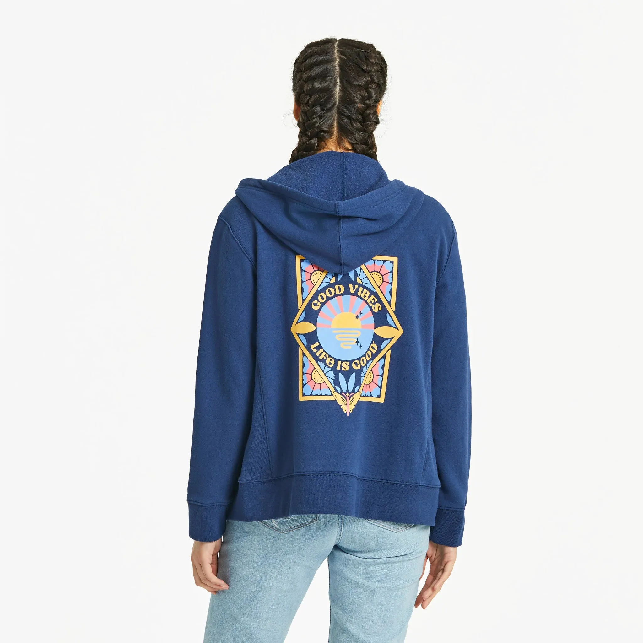 Women's Good Vibes Floral Diamond Simply True Fleece Zip Hoodie Life is Good