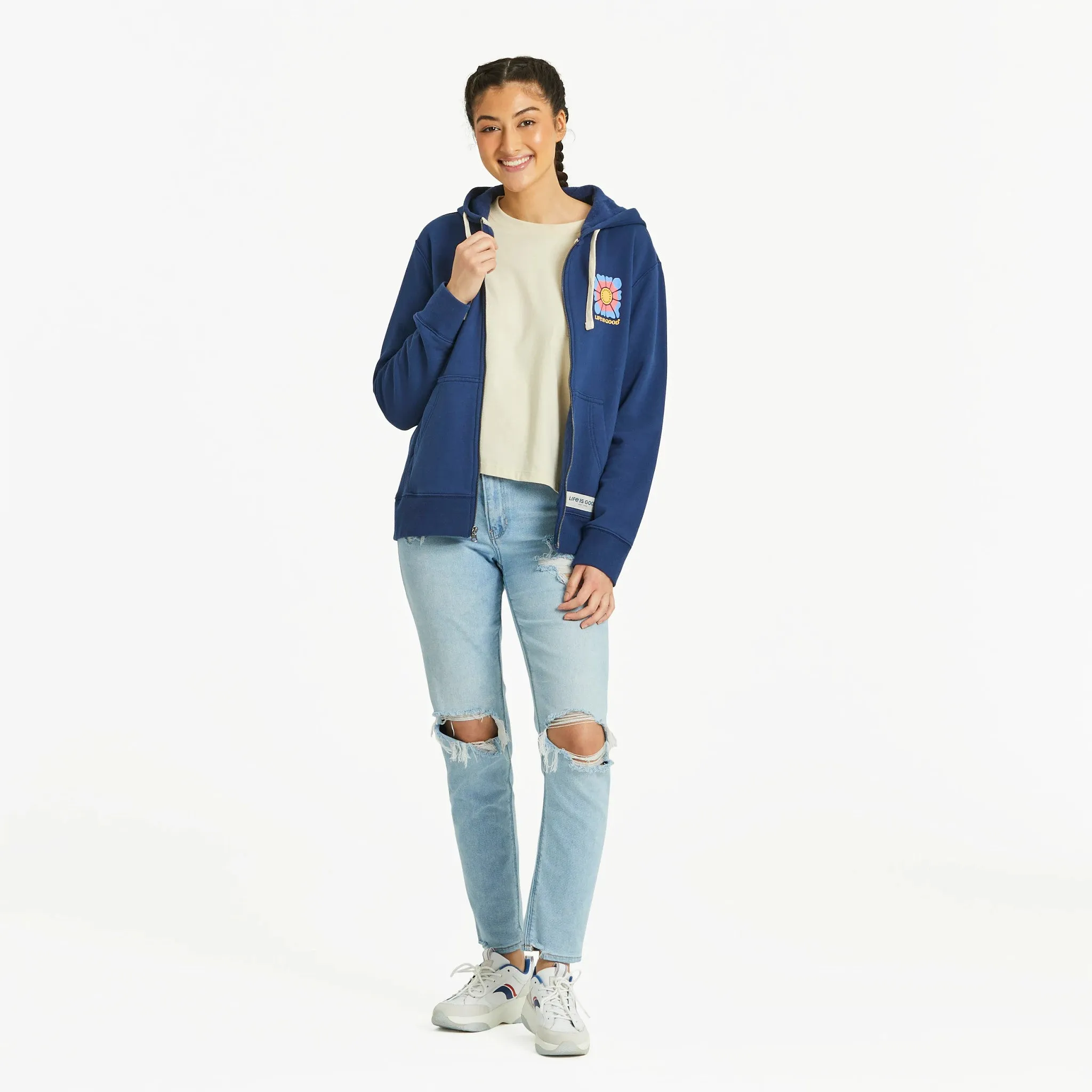 Women's Good Vibes Floral Diamond Simply True Fleece Zip Hoodie Life is Good