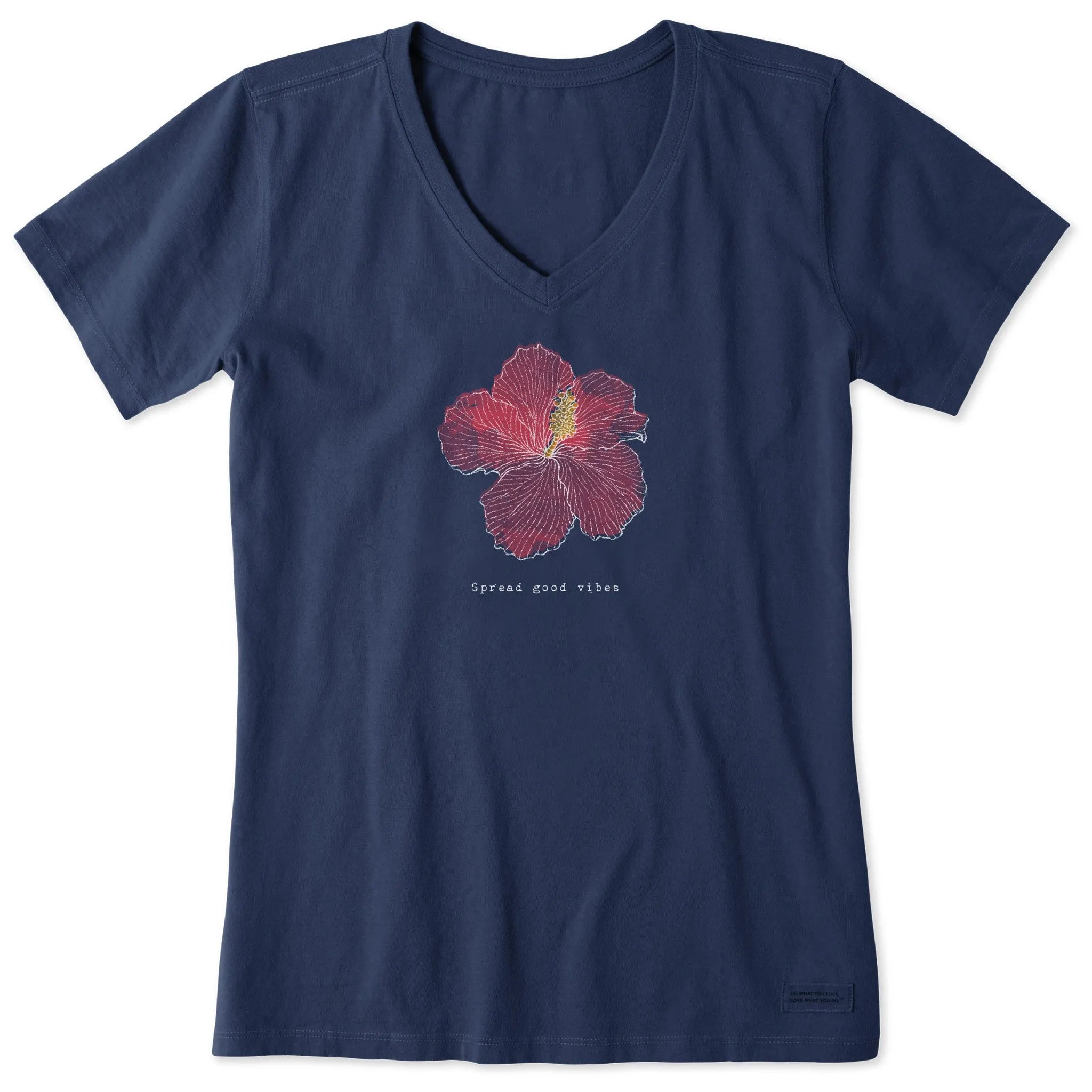Women's Good Vibes Hibiscus Short Sleeve Crusher Vee Life is Good