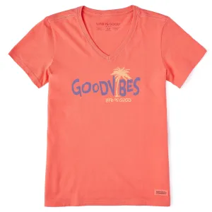 Women's Good Vibes Palm Short Sleeve Crusher Vee Life is Good