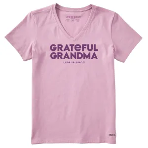 Women's Grateful Grandma Short Sleeve Crusher Vee Life is Good
