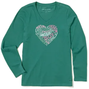Women's Gratitude Heart Long Sleeve Crusher Vee Life is Good