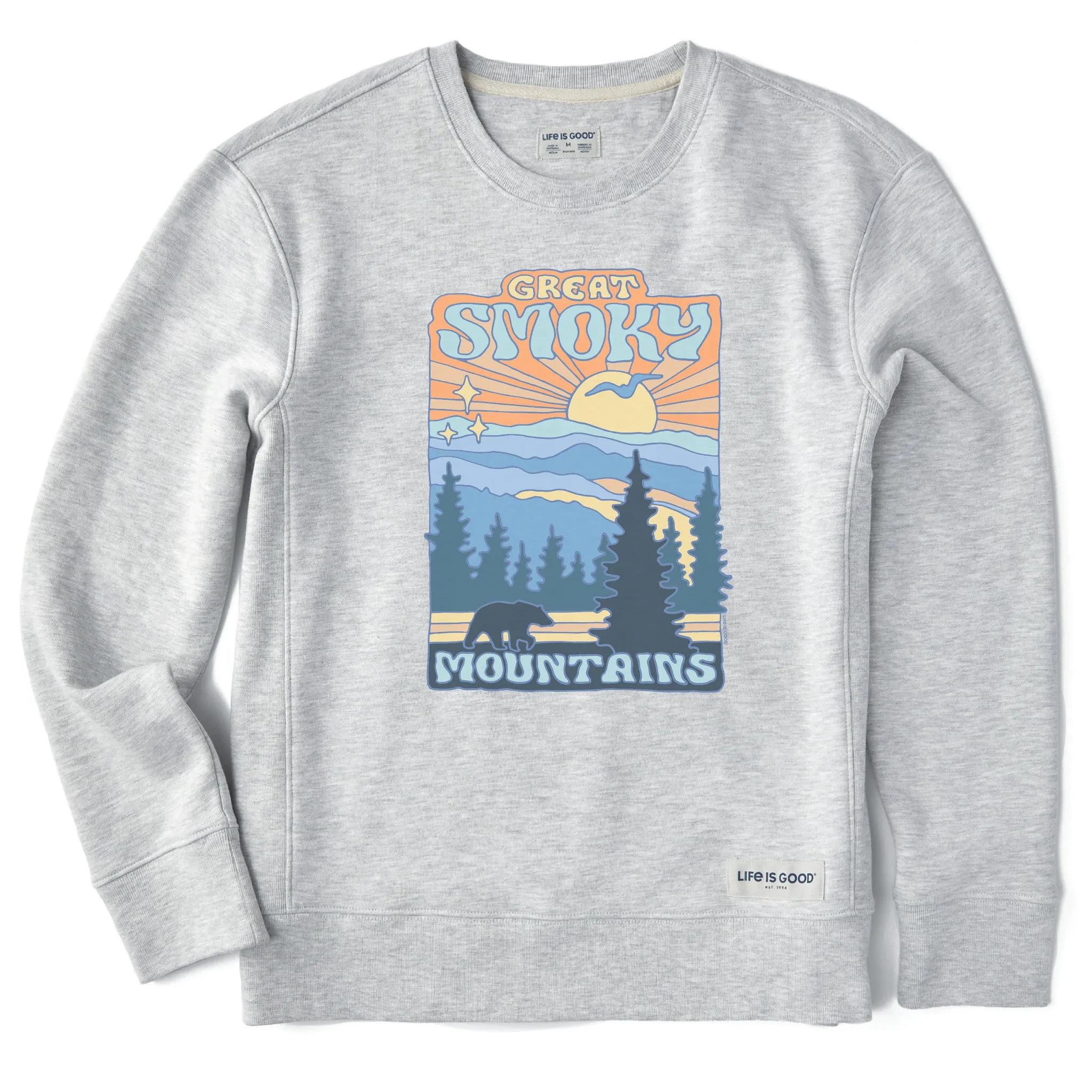 Women's Great Smoky Mountains Poster Simply True Fleece Crew Life is Good