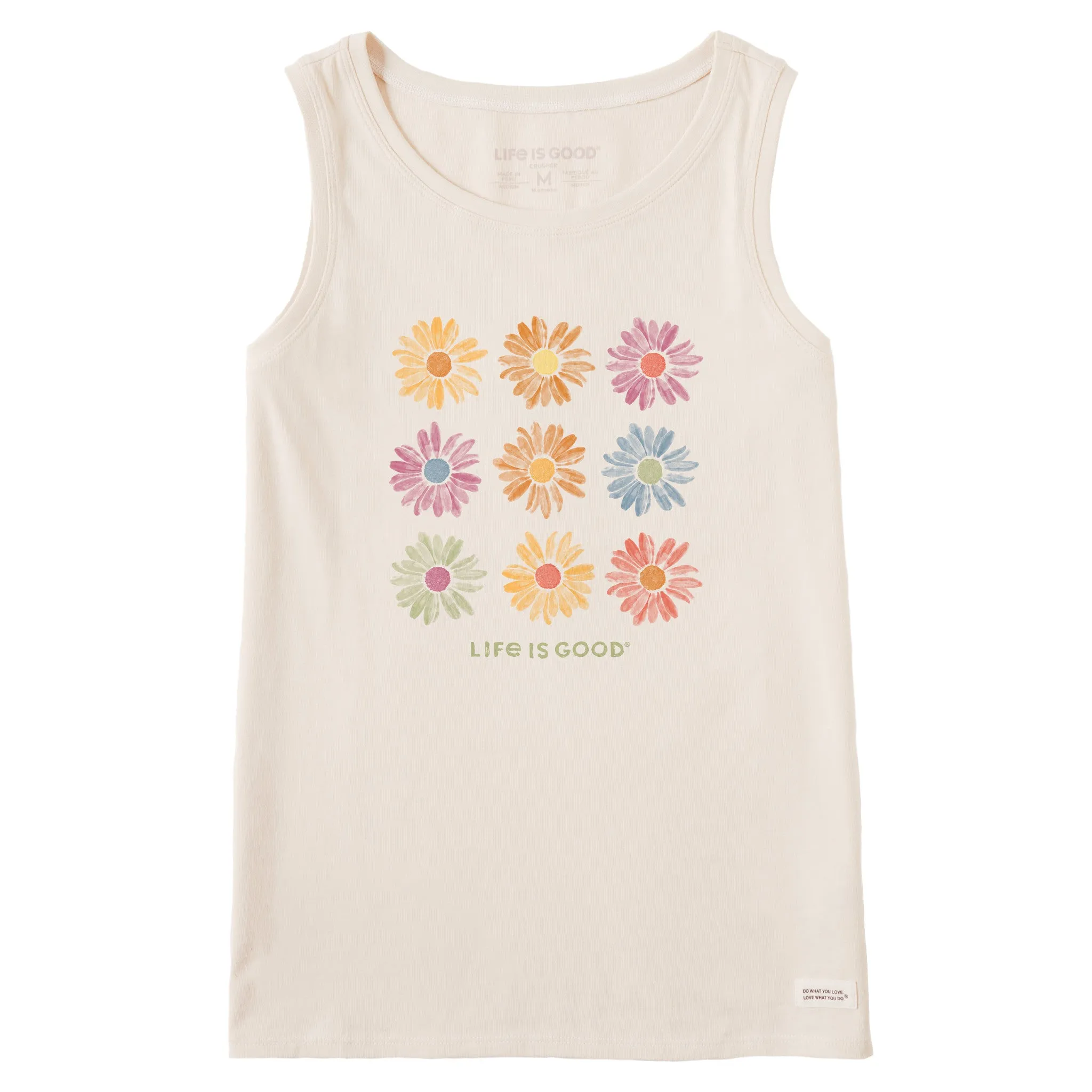Women's Grid of Painted Daisies Crusher Tank Life is Good