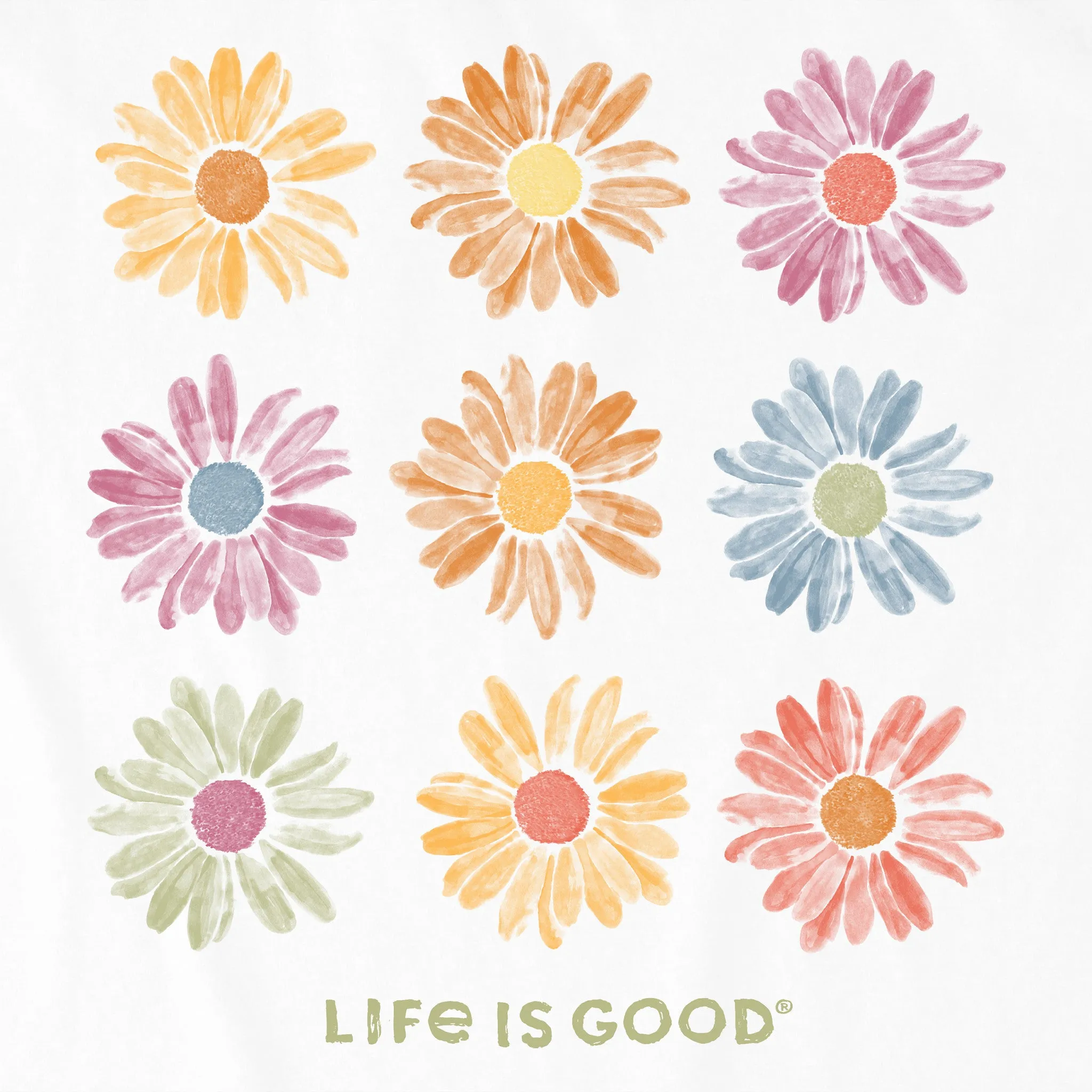 Women's Grid of Painted Daisies Crusher Tank Life is Good
