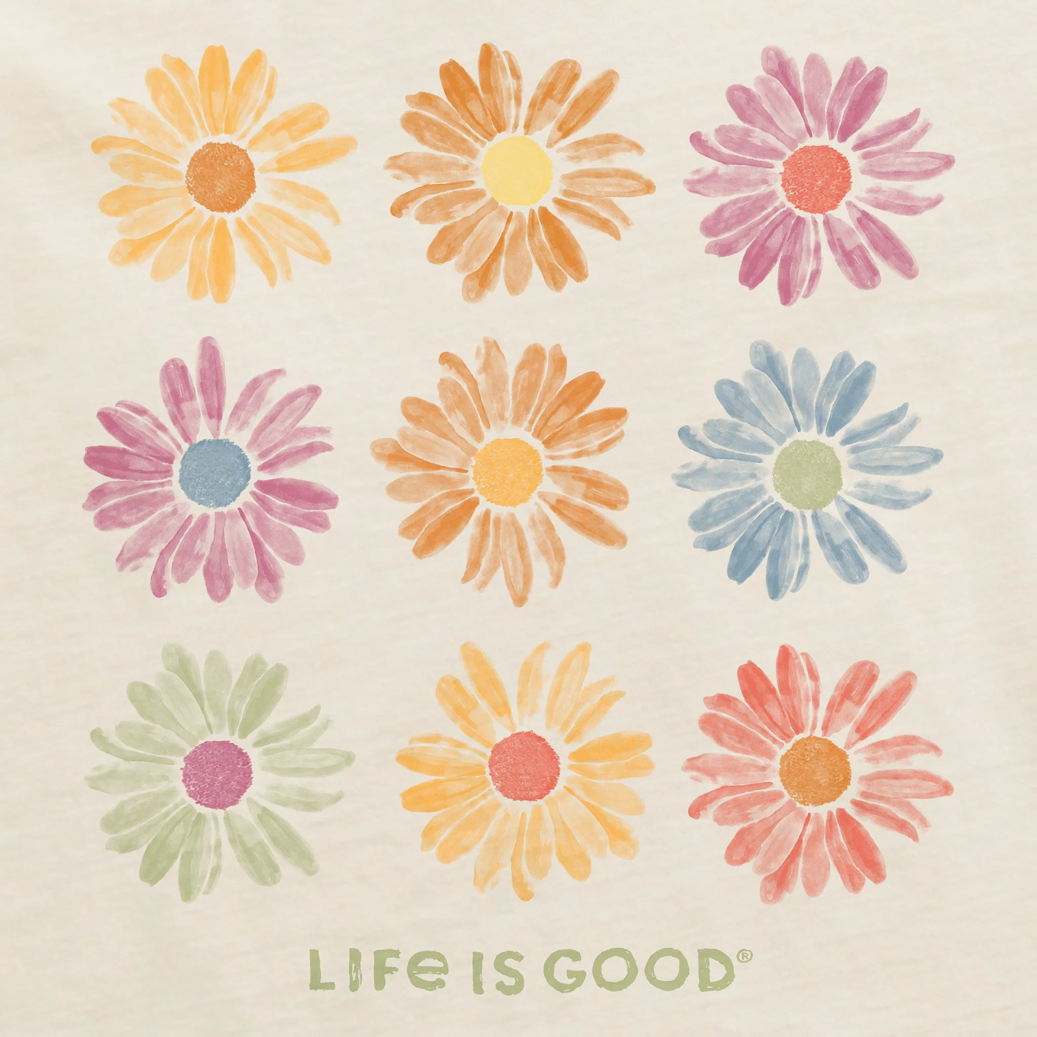 Women's Grid of Painted Daisies Crusher Tank Life is Good