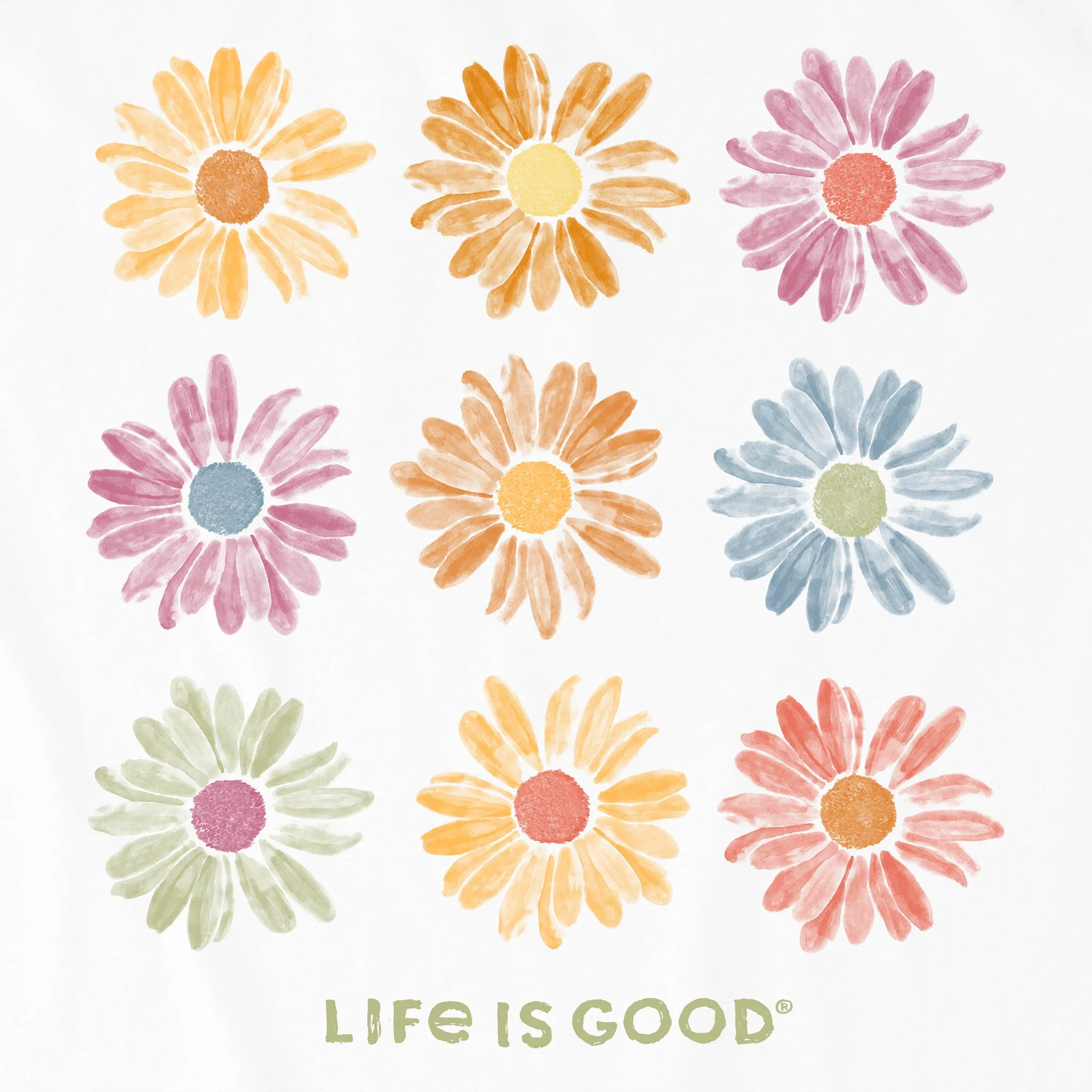 Women's Grid of Painted Daisies Long Sleeve Crusher Tee Life is Good