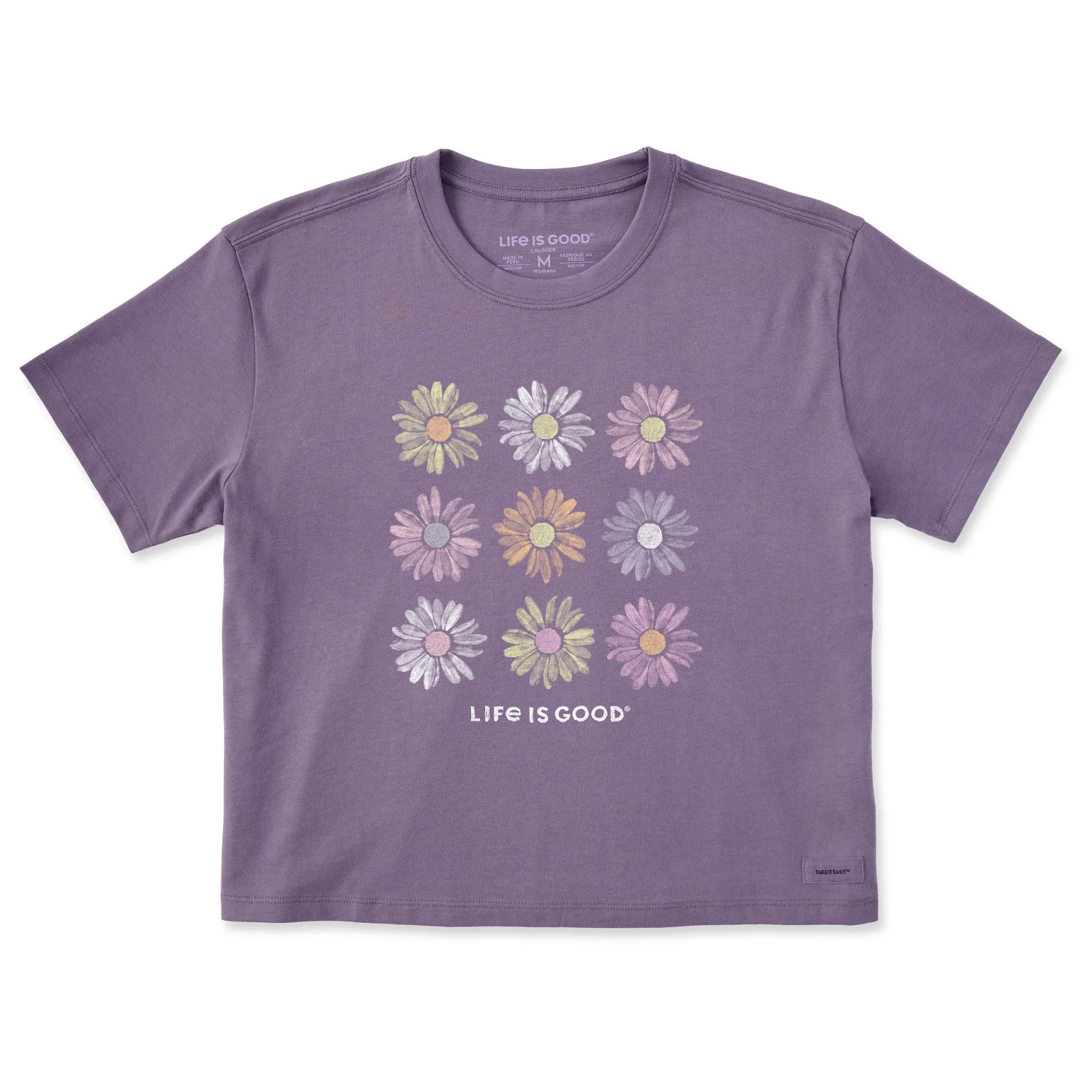 Women's Grid of Painted Daisies Short Sleeve Crusher Boxy Tee Life is Good