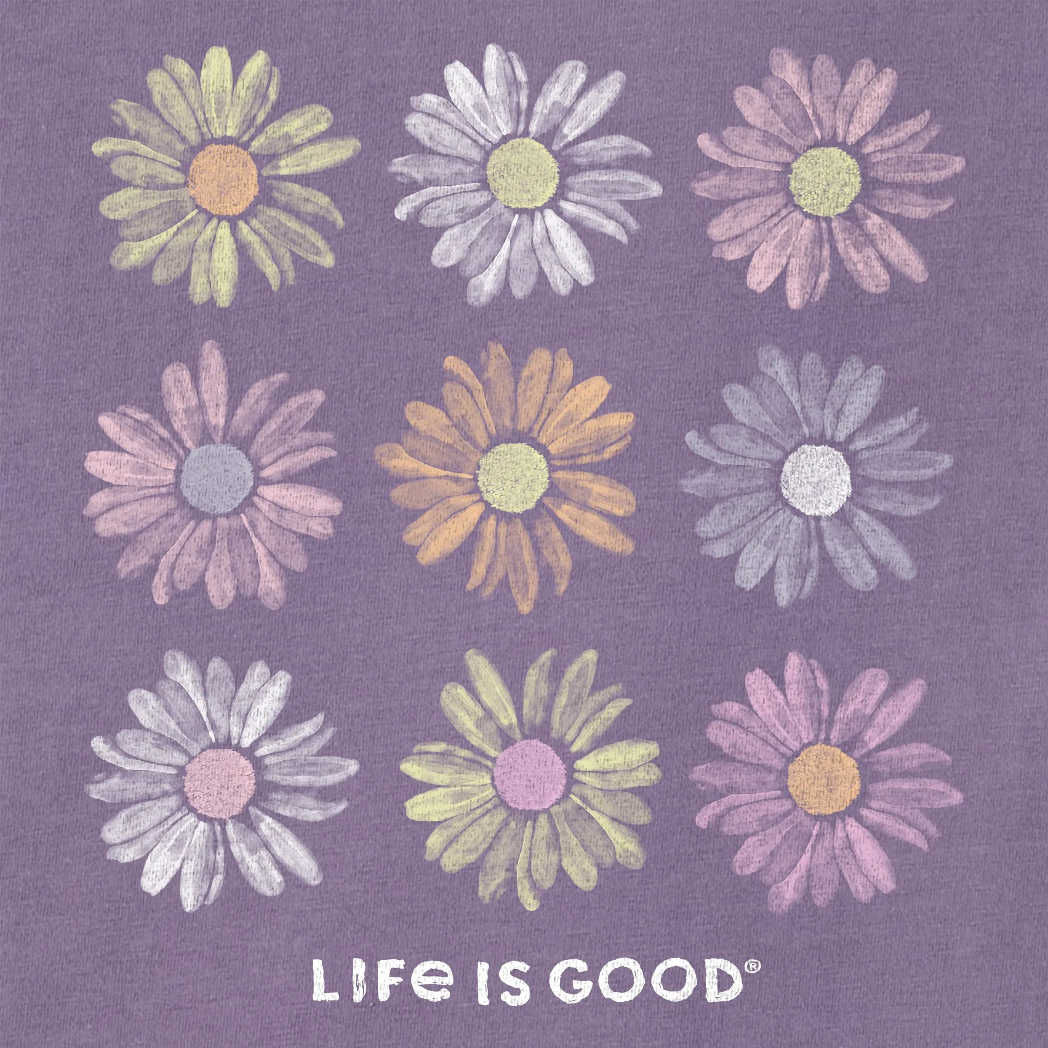 Women's Grid of Painted Daisies Short Sleeve Crusher Boxy Tee Life is Good