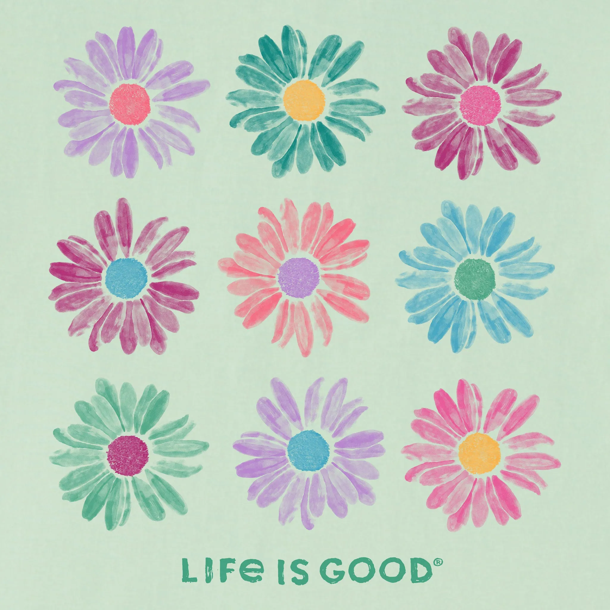 Women's Grid of Painted Daisies Short Sleeve Crusher Tee Life is Good