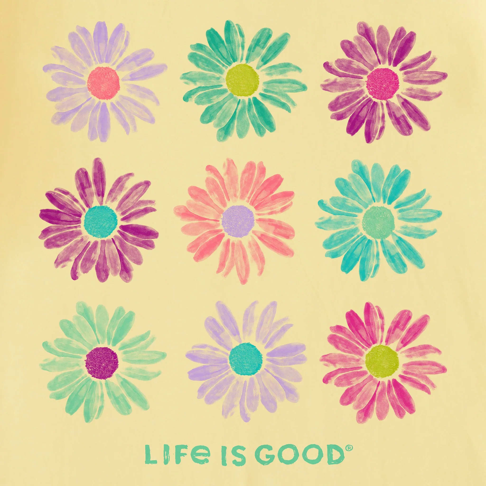 Women's Grid of Painted Daisies Short Sleeve Crusher Tee Life is Good