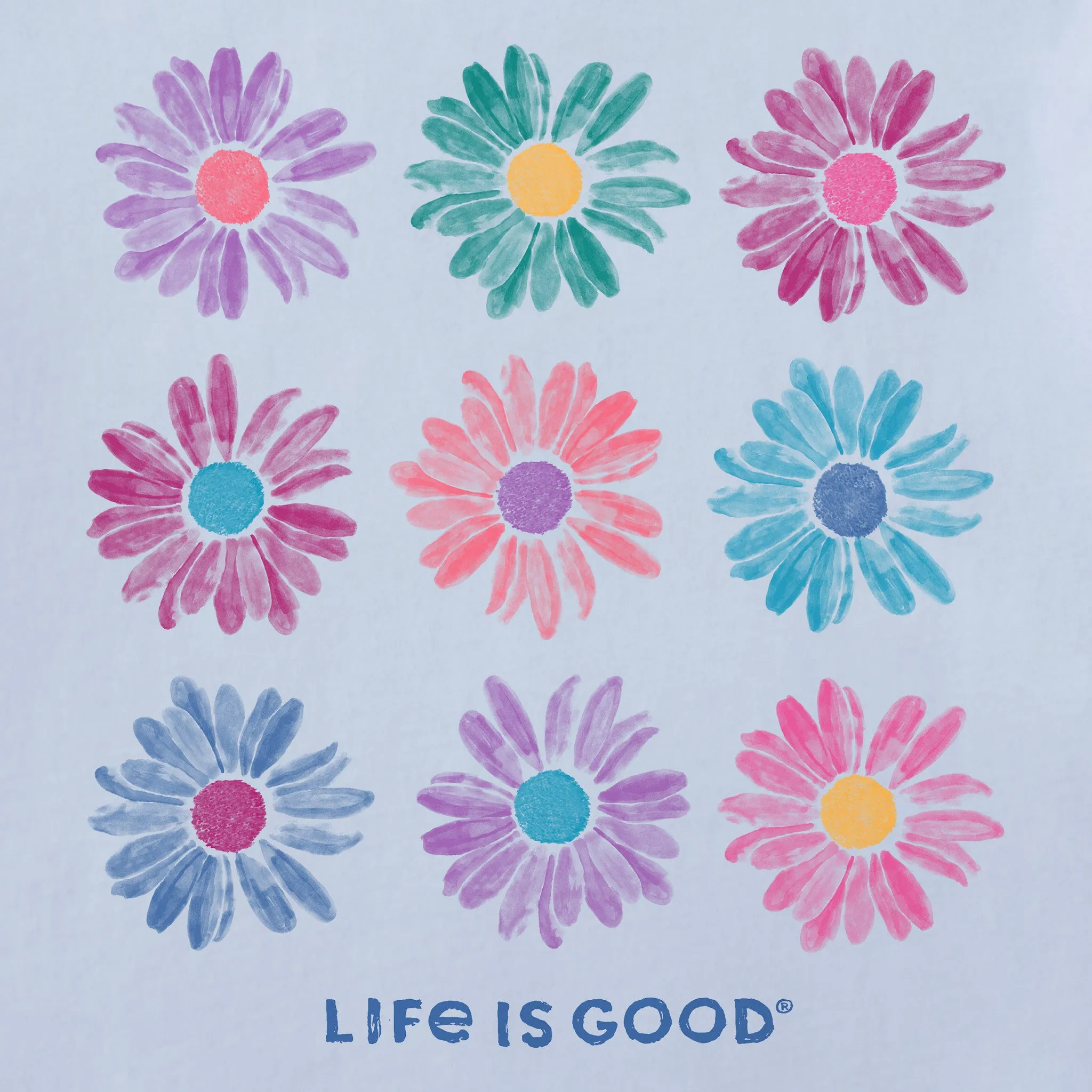 Women's Grid of Painted Daisies Short Sleeve Crusher Tee Life is Good