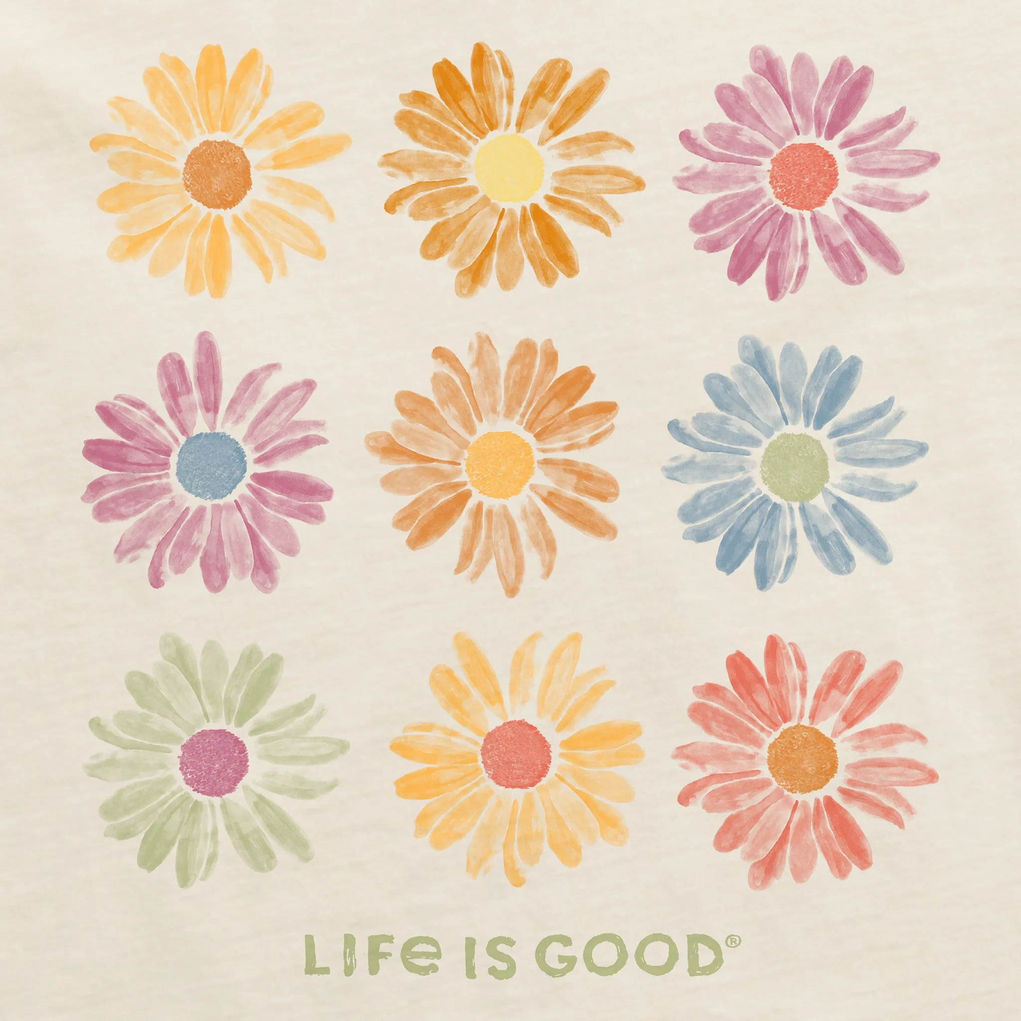 Women's Grid of Painted Daisies Short Sleeve Crusher Tee Life is Good