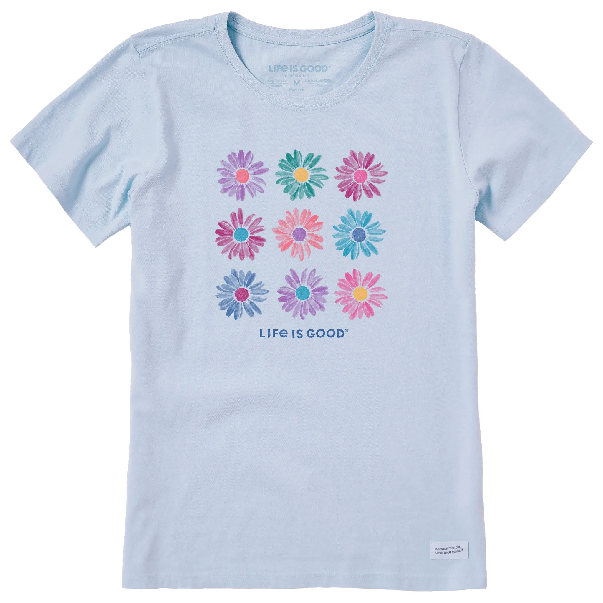 Women's Grid of Painted Daisies Short Sleeve Crusher Tee Life is Good