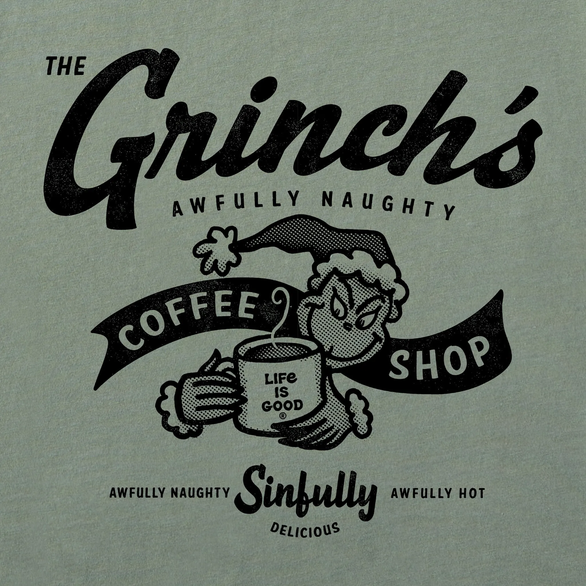 Women's Grinch Coffee Shop Long Sleeve Crusher Tee Life is Good