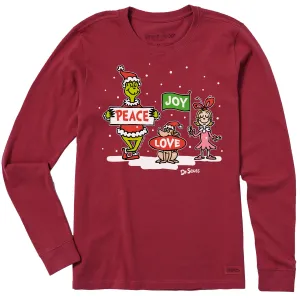 Women's Grinch Peace Love Joy Long Sleeve Crusher Tee Life is Good