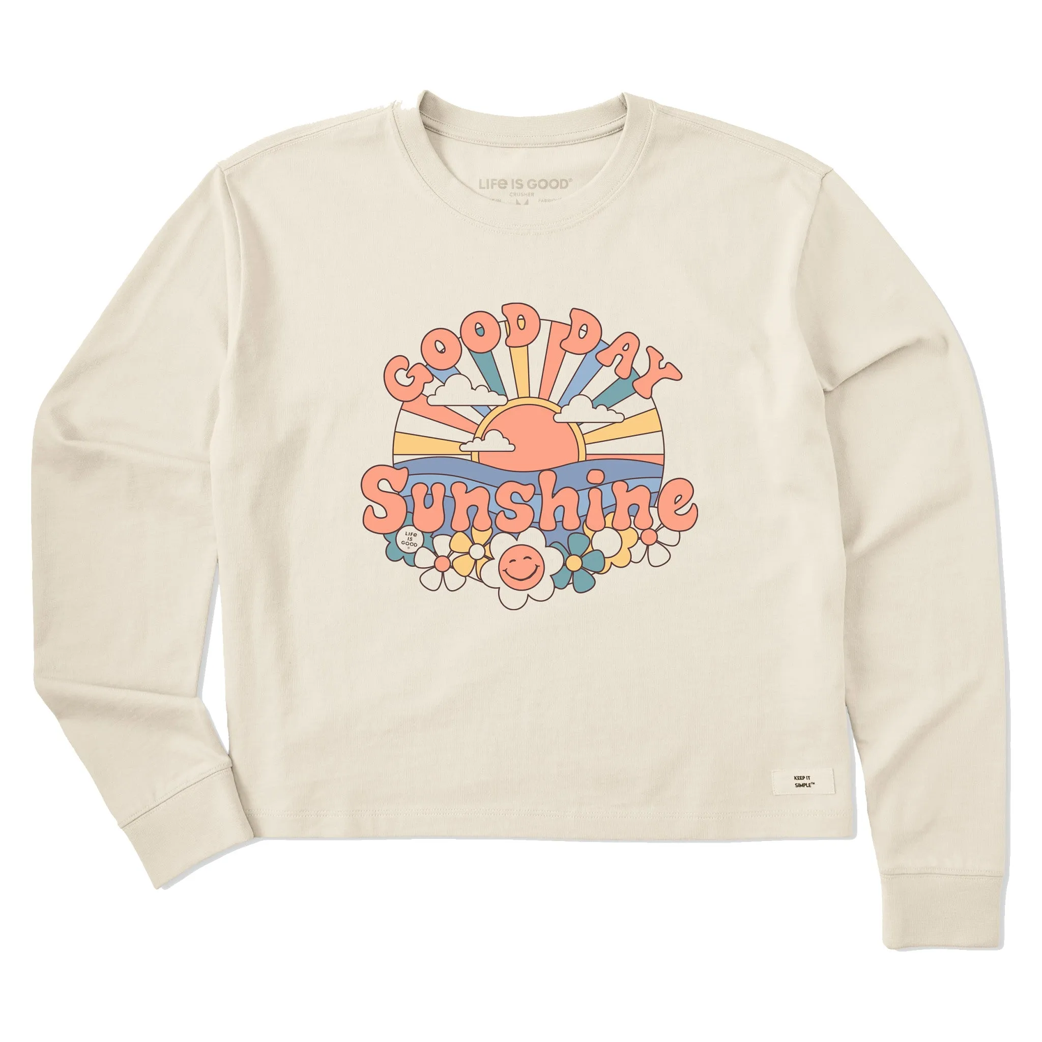 Women's Groovy Good Day Sunshine Long Sleeve Crusher Boxy Tee Life is Good