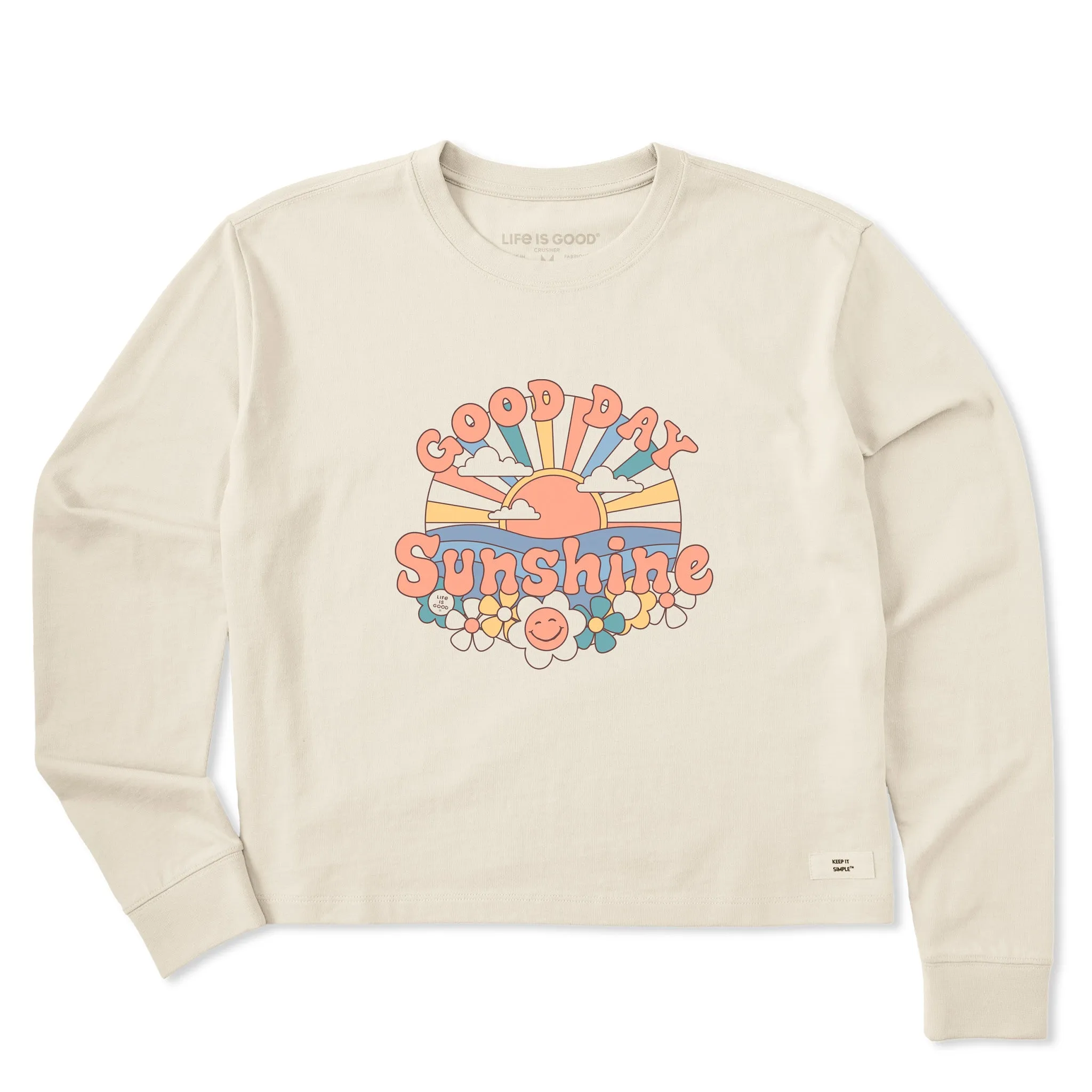 Women's Groovy Good Day Sunshine Long Sleeve Crusher Boxy Tee Life is Good