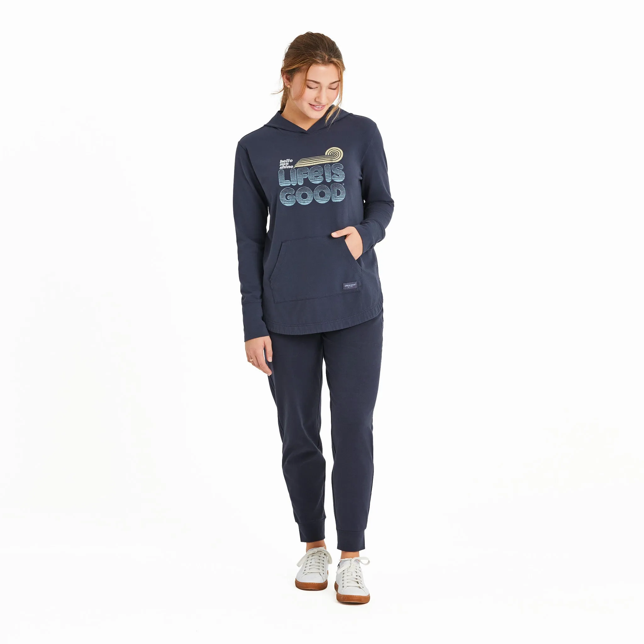 Women's Groovy Hello Sunshine Crusher-FLEX Hoodie Tunic Life is Good