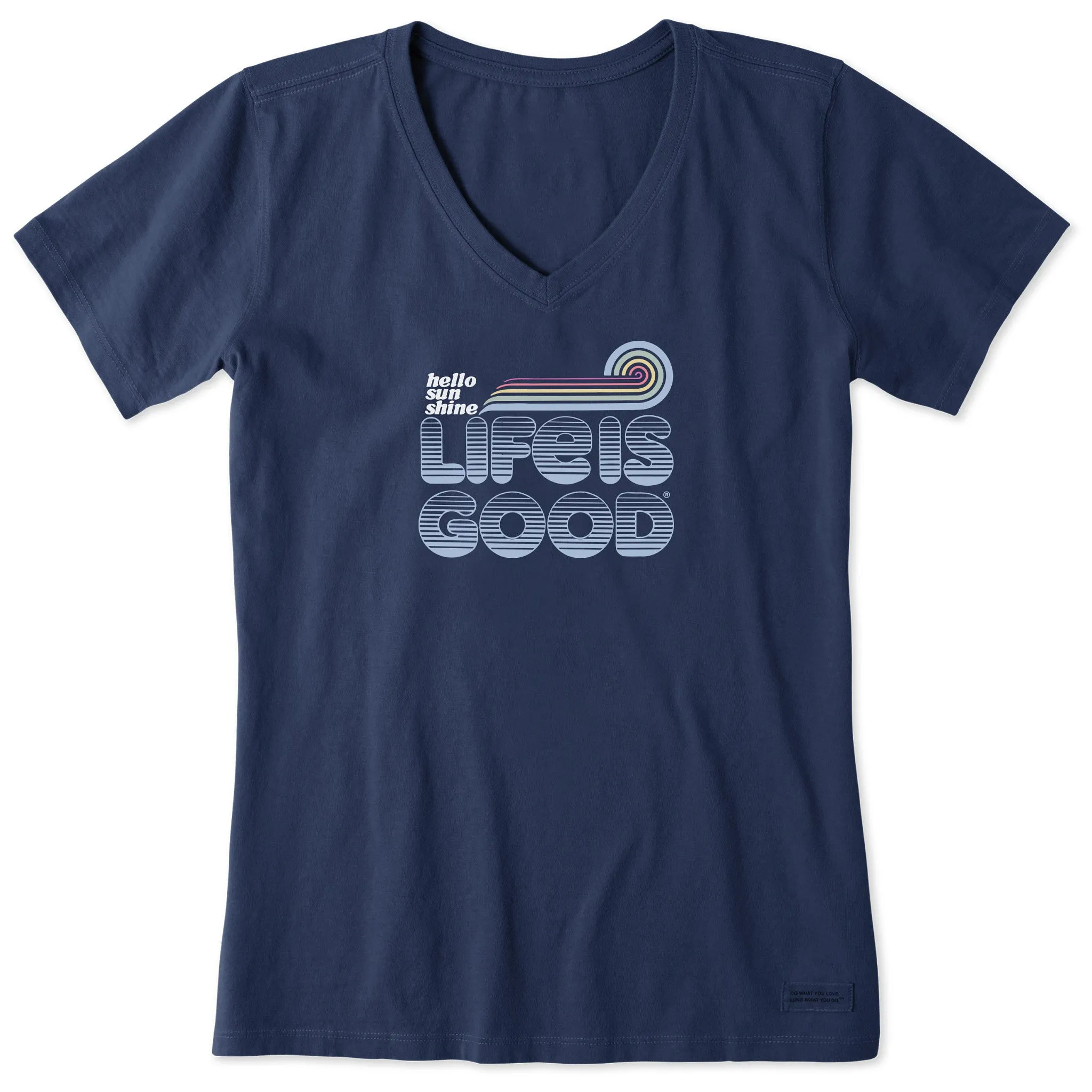 Women's Groovy Hello Sunshine Short Sleeve Crusher Vee Life is Good