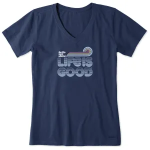 Women's Groovy Hello Sunshine Short Sleeve Crusher Vee Life is Good