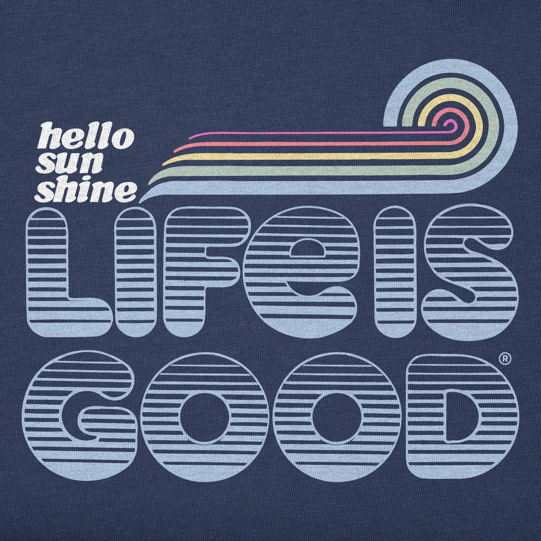 Women's Groovy Hello Sunshine Short Sleeve Crusher Vee Life is Good