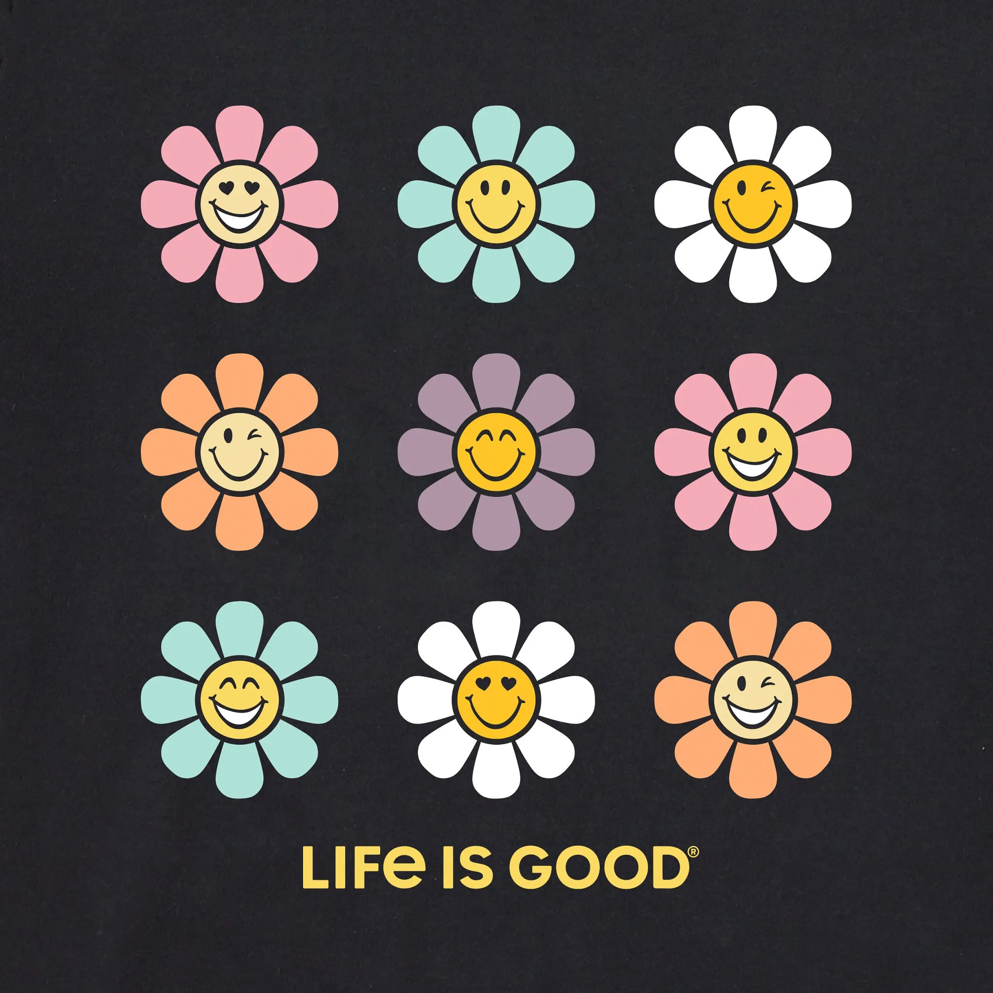 Women's Groovy Smile Daisies Short Sleeve Crusher Tee Life is Good