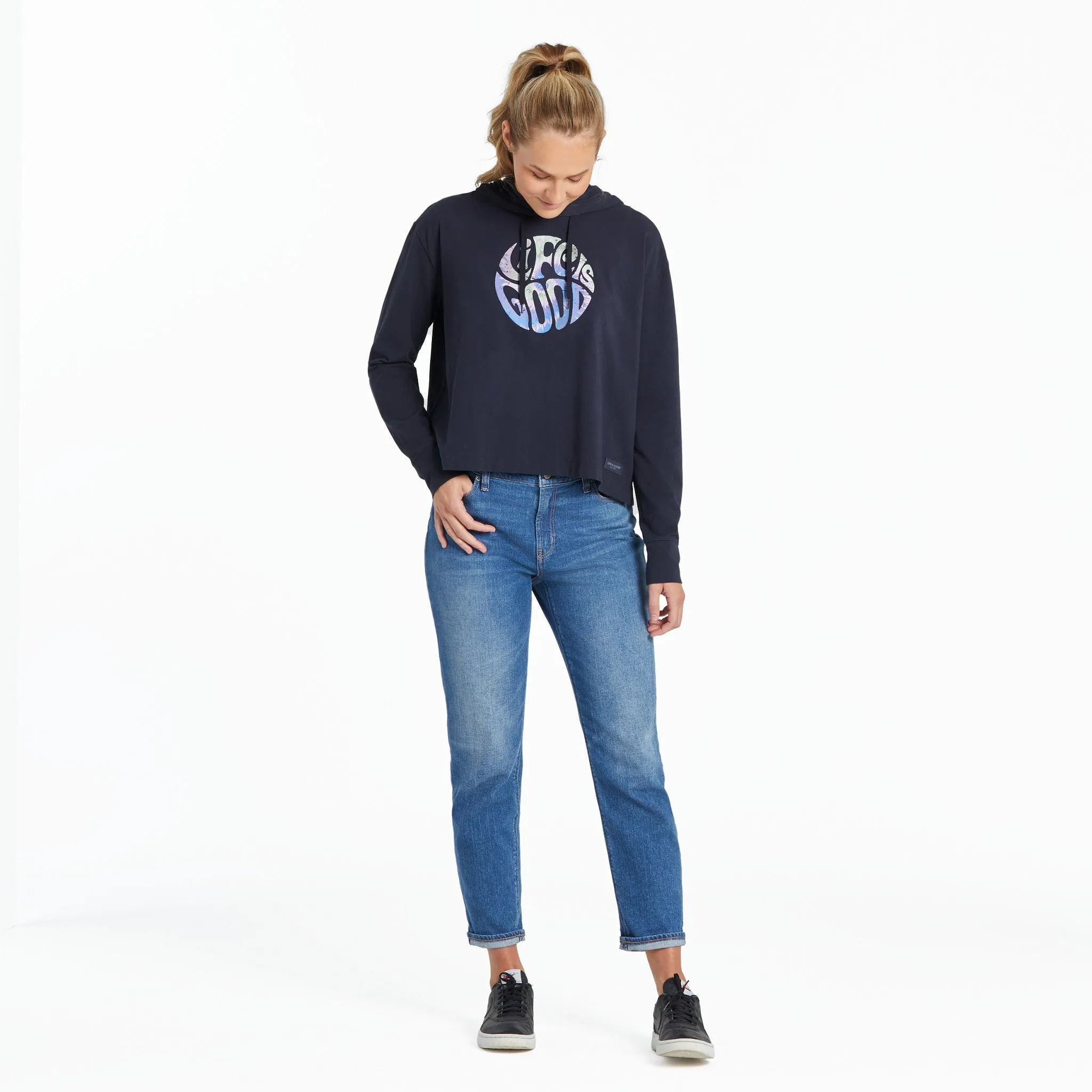 Women's Groovy Tie Dye LIG Crusher-FLEX Boxy Hoodie Life is Good