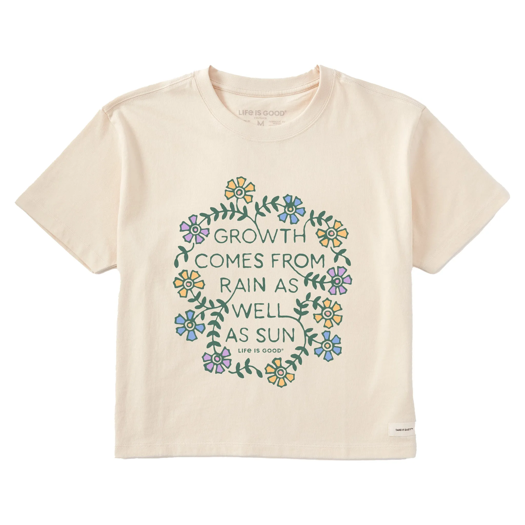 Women's Growth Comes from Rain Flowers Short Sleeve Crusher Boxy Tee Life is Good