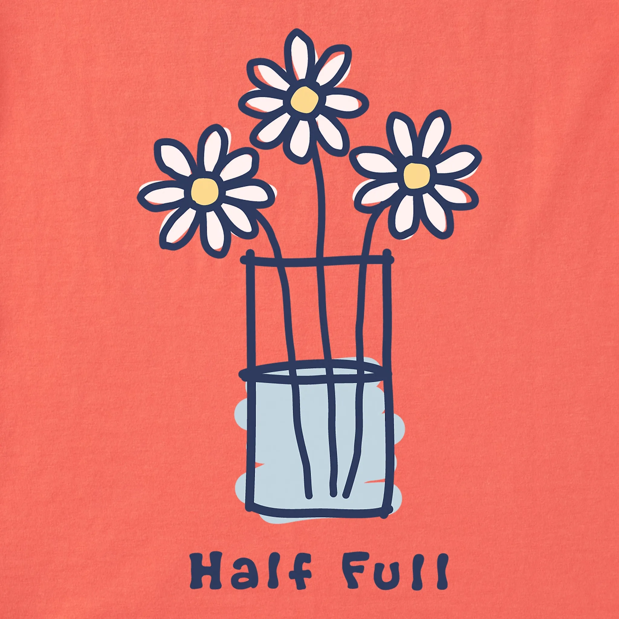 Women's Half Full 3 Daisies Short Sleeve Vee Life is Good