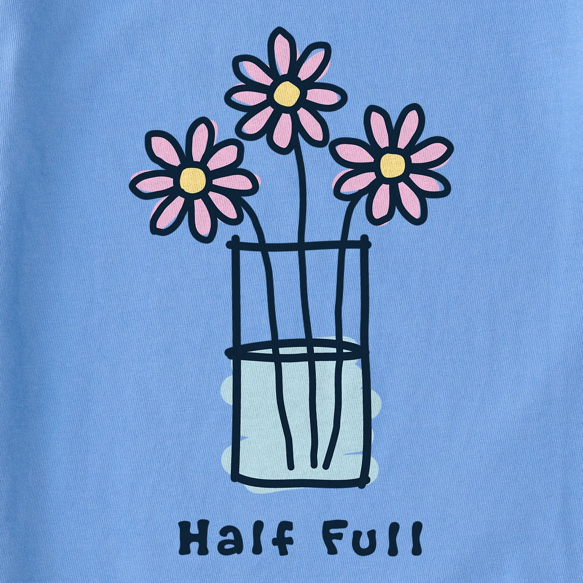 Women's Half Full 3 Daisies Short Sleeve Vee Life is Good