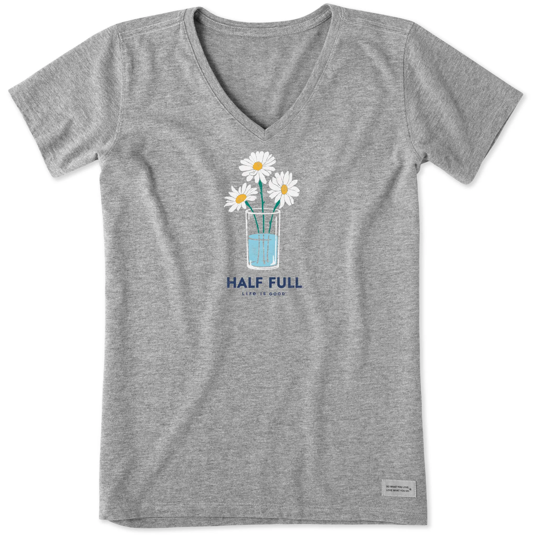 Women's Half Full Daisy Trio Short Sleeve Vee Life is Good