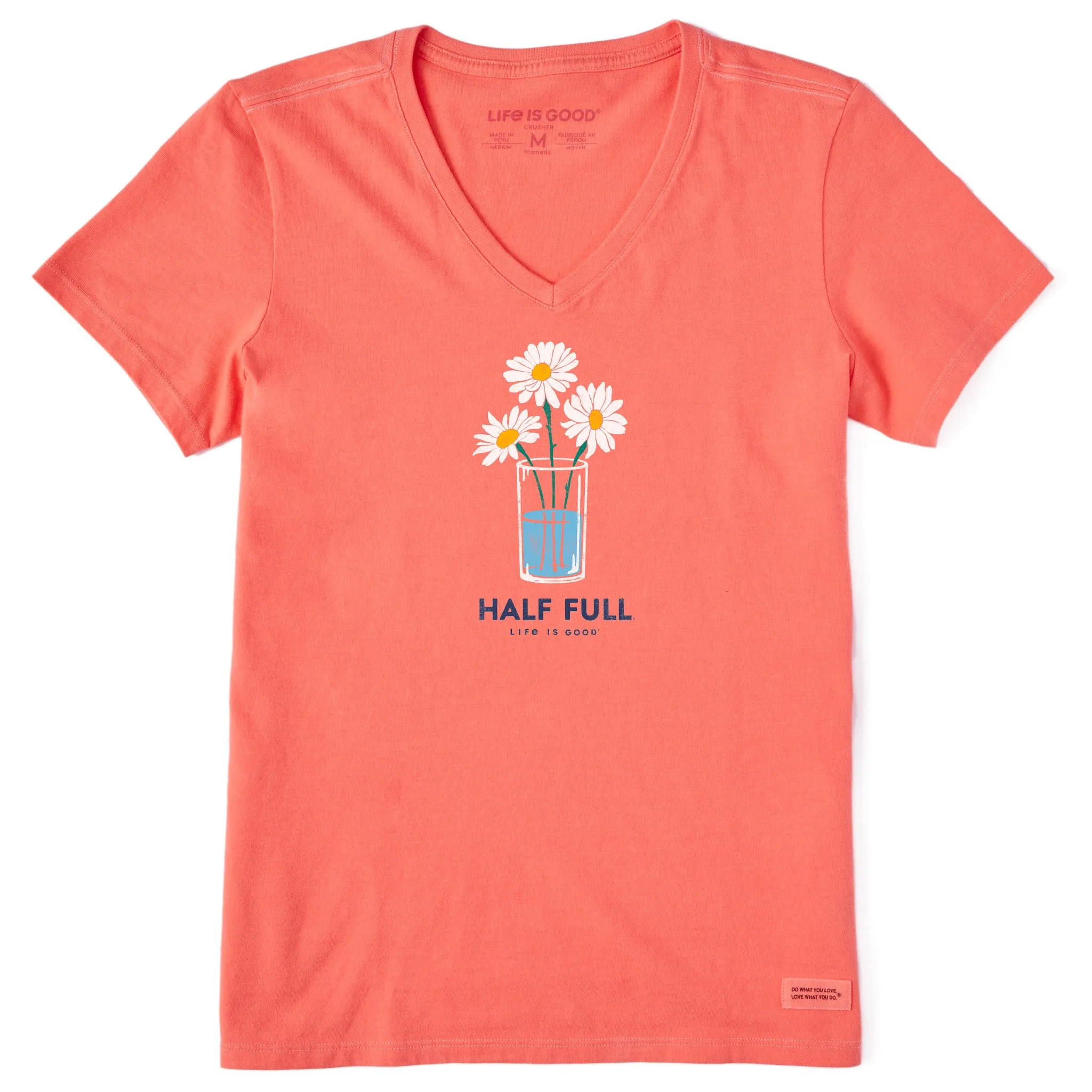 Women's Half Full Daisy Trio Short Sleeve Vee Life is Good