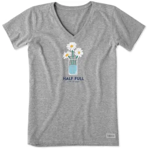 Women's Half Full Daisy Trio Short Sleeve Vee Life is Good