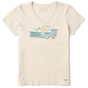Women's Halftone Beach Vibes Short Sleeve Crusher Vee Life is Good