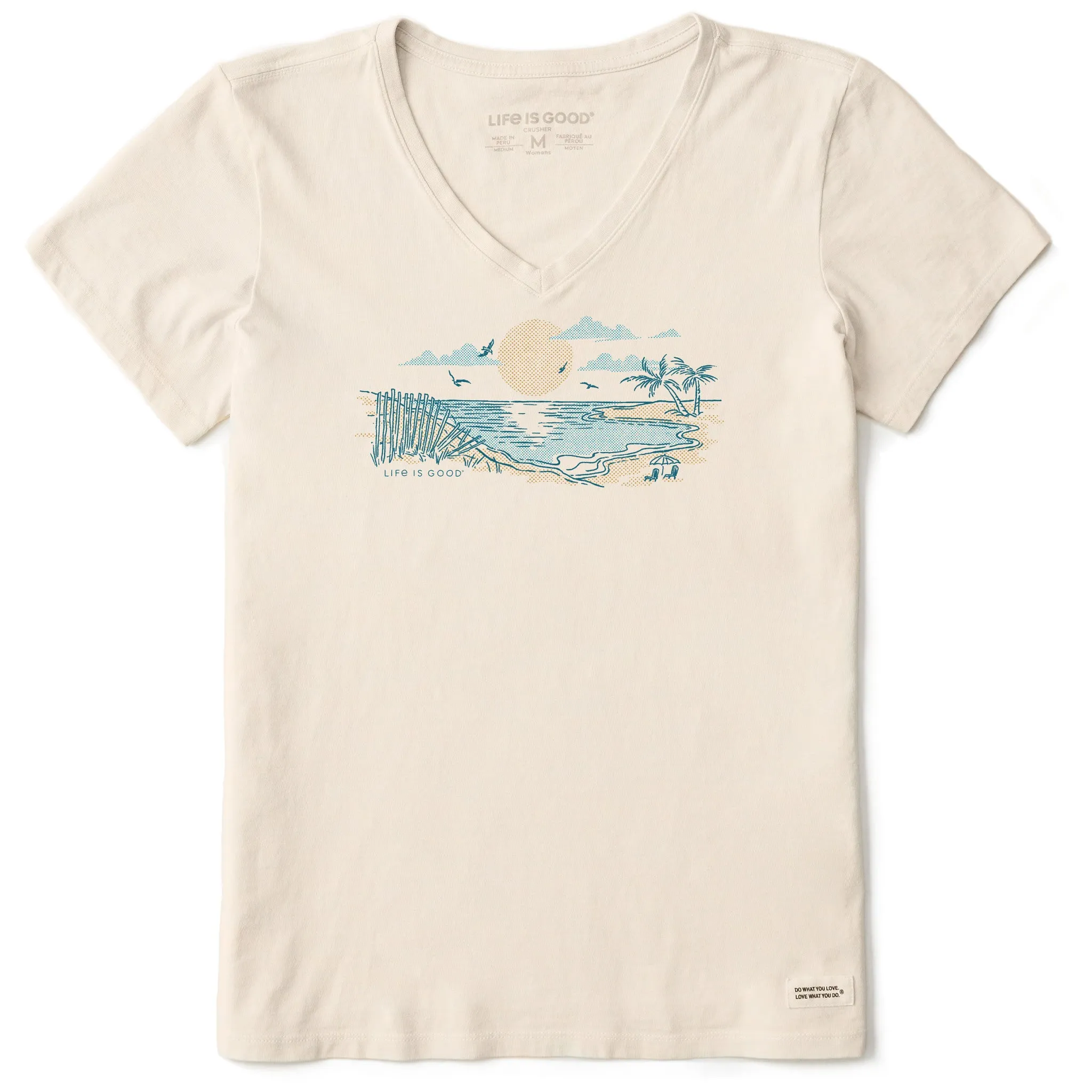Women's Halftone Beach Vibes Short Sleeve Crusher Vee Life is Good